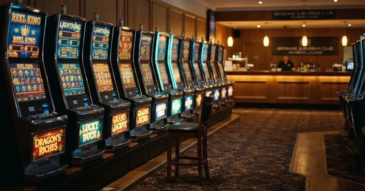 A row of gaming machines inside a licensed club in suburban Brisbane.