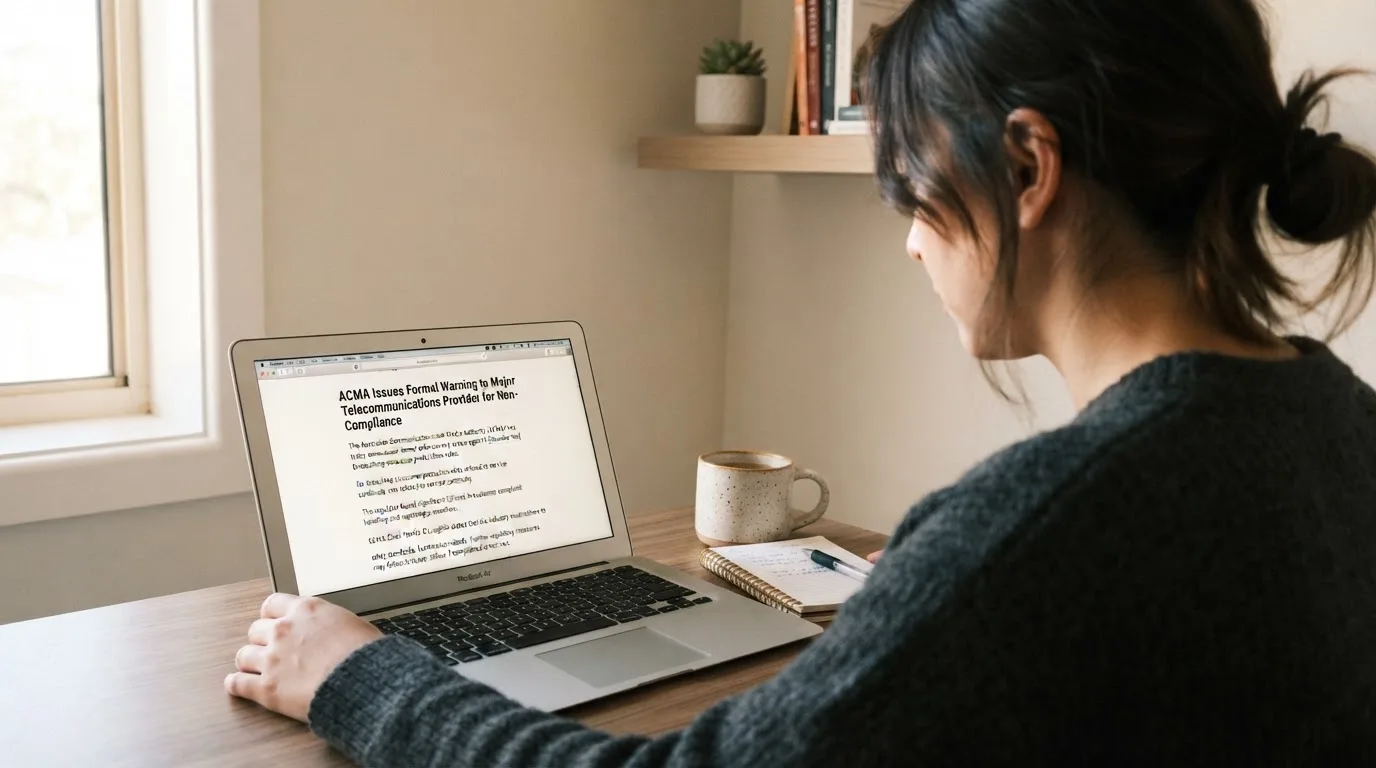 A person at a laptop reading a plain-language explainer article at a home desk.