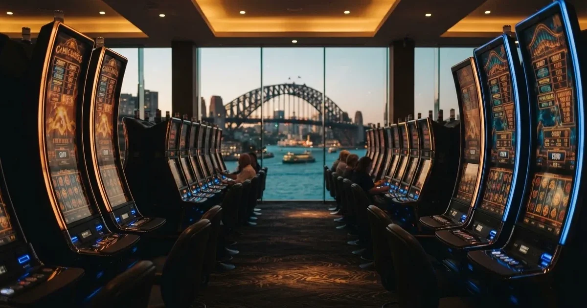 A casino gaming floor overlooking the harbour precinct in Sydney.