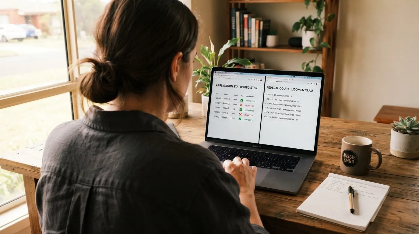 A laptop screen split between two browser tabs, one showing a comparison table and the other a search results page.