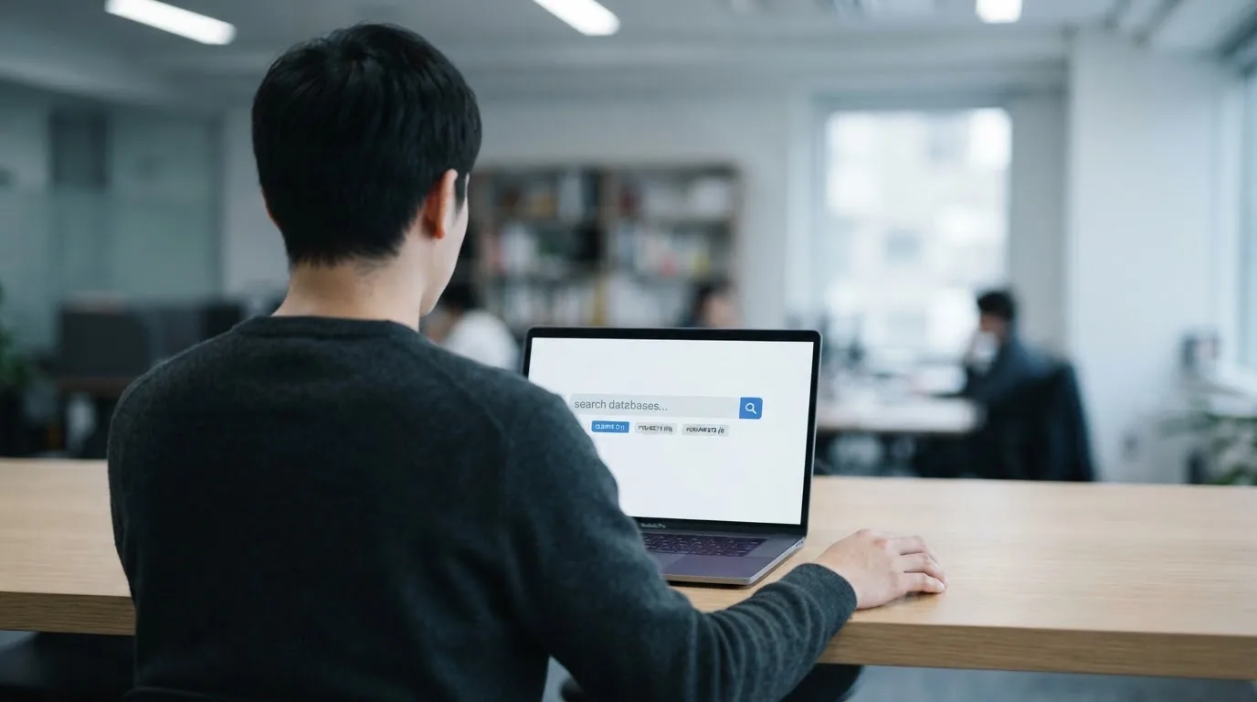 A laptop screen split between two browser tabs, one showing a comparison table and the other a search results page.