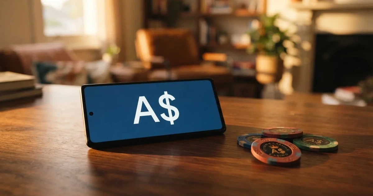 A phone displaying a bank transfer confirmation screen next to a stack of Australian dollar notes.