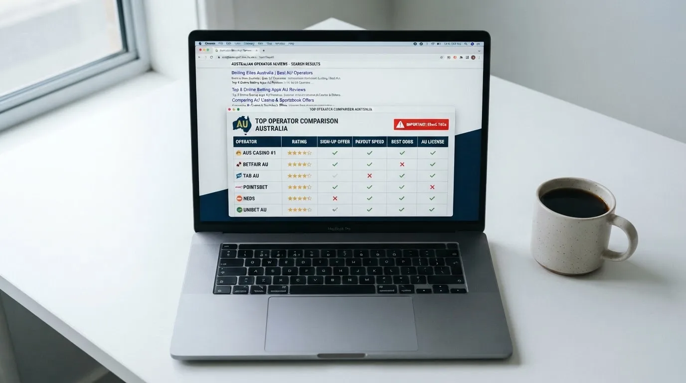 A laptop screen split between two browser tabs, one showing a comparison table and the other a search results page.