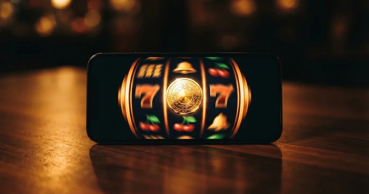 A close-up of a slot reel icon with a stylised gold coin motif on a screen.
