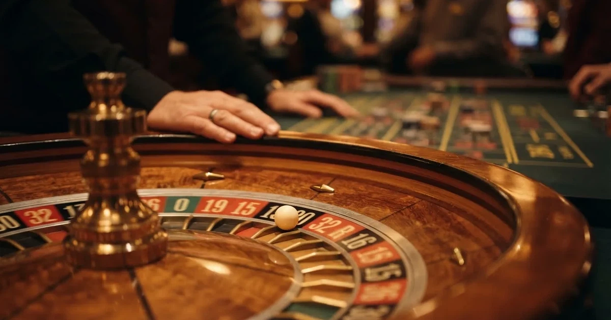 A close-up of a roulette wheel with the ball settling into a numbered pocket.