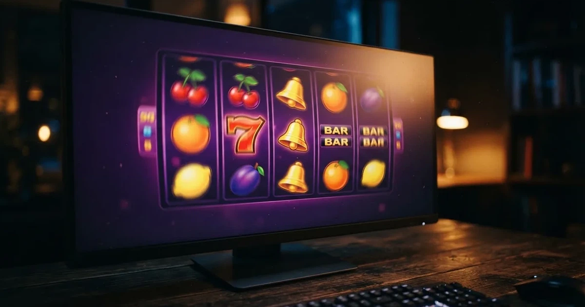 A close-up of a slot reel display shown on a monitor, no other windows open.