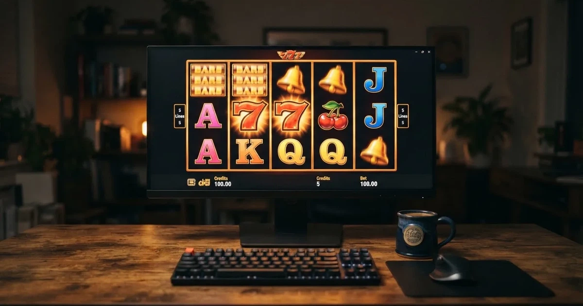 A close-up of a slot reel display shown on a monitor, no other windows open.