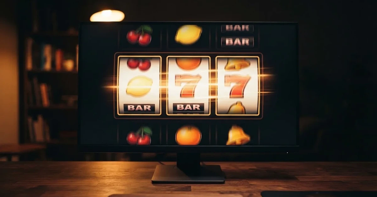 A close-up of a slot reel display shown on a monitor, no other windows open.