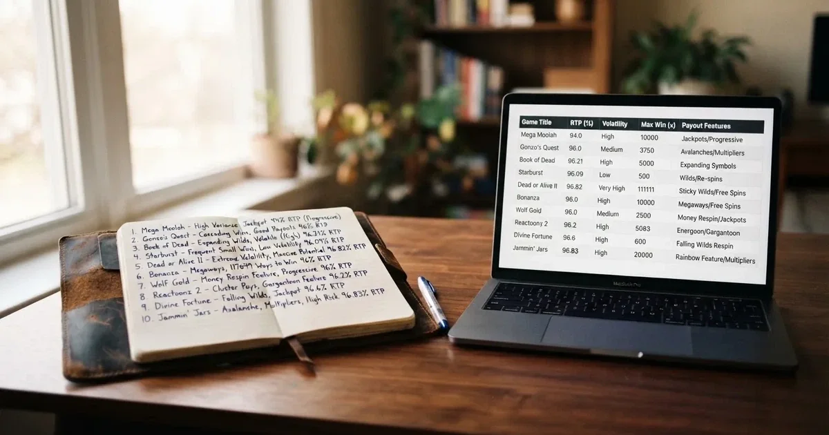 A notepad with a handwritten numbered list sits next to an open laptop showing a comparison table.